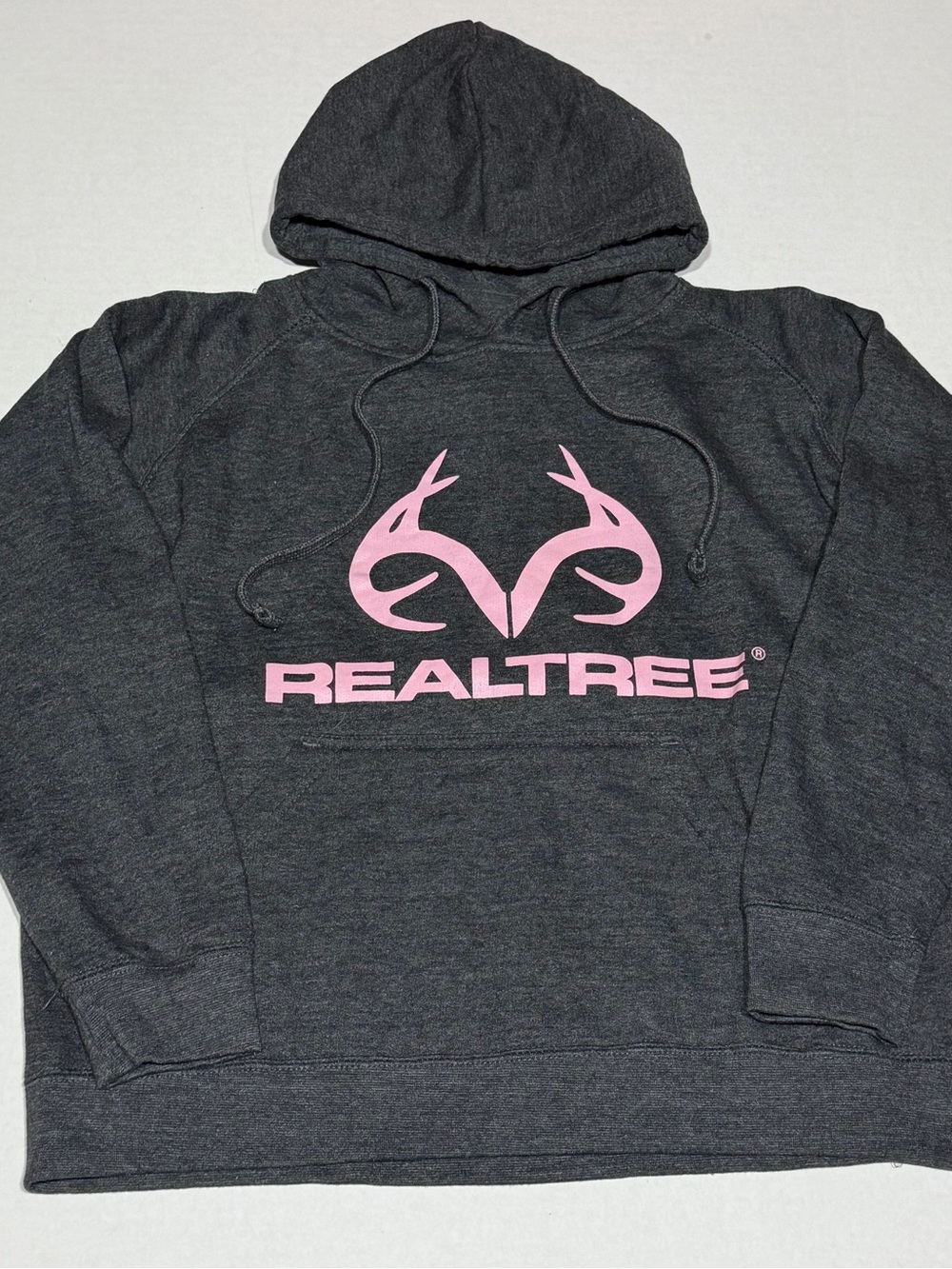 Realtree Charcoal Pullover Hoodie with Pink Logo